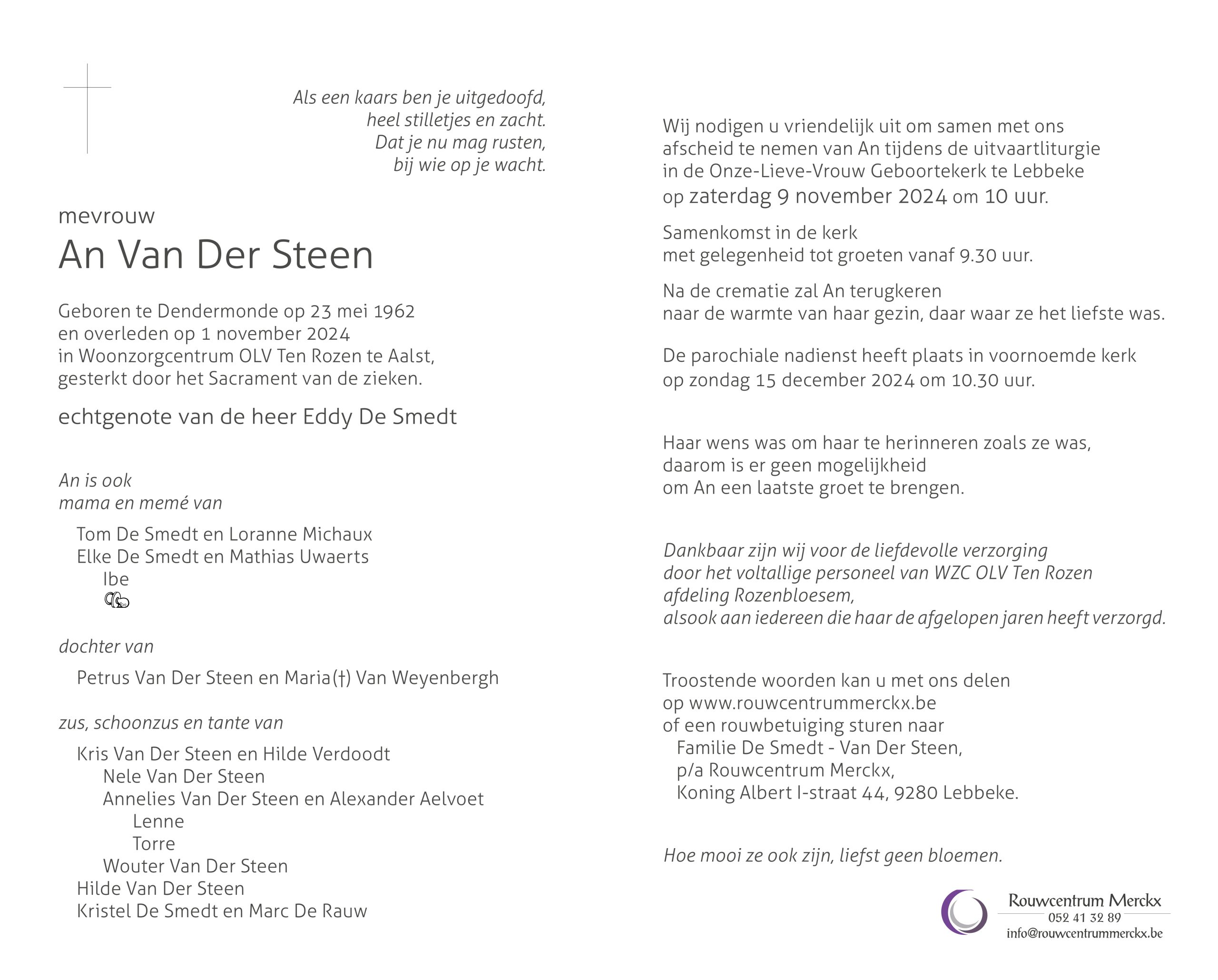 Van Der Steen An rouwbrief